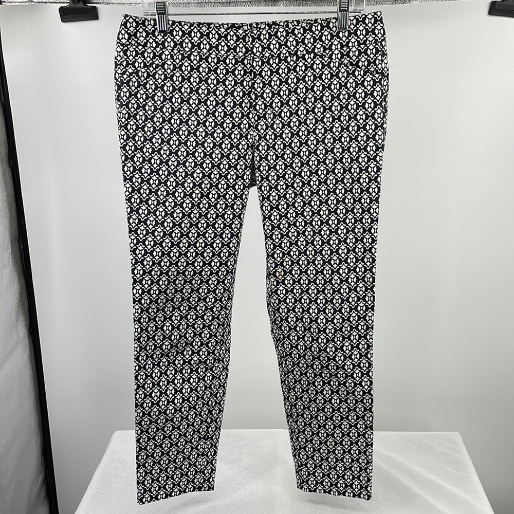 Crosby Navy White Abstract Print Ankle Trousers Size 6